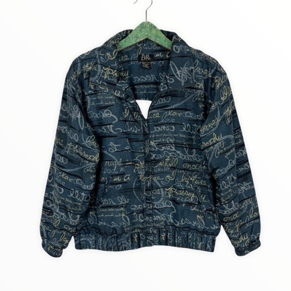 EVR Vintage Jacket Medium Petite Blue Zip Up Retro 90s Streetwear Casual